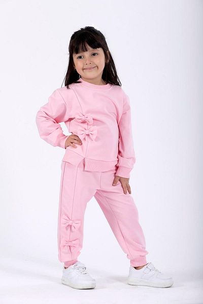 zepkids Open Pink Color Girl's Tracksuit Set with Bow on the Front