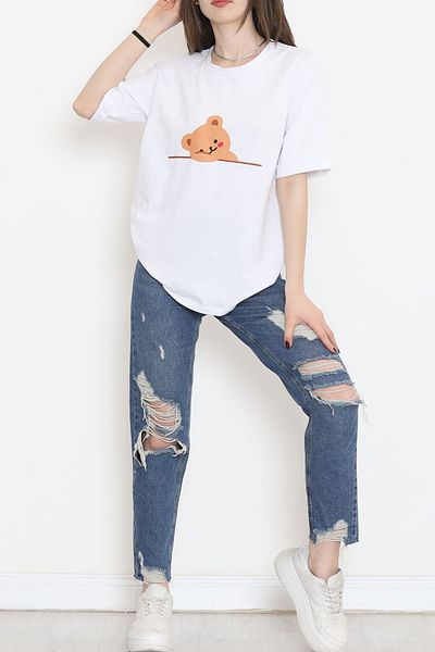 AKSU Tricou cu imprimeu alb cu mânecă dubla - 16533.1567.