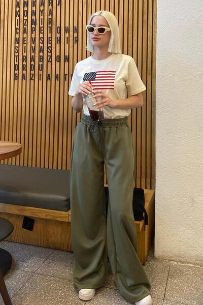 Madmext Khaki Wide Leg Modal Women's Sweatpants Mg2122