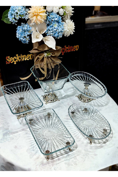 SEÇKİNEV Karem 5-Piece Silver Presentation Plate Set with Legs