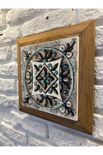 woodhomeworks Панел за картина от естествен камък и мрамор с плътна рамка 26x26 см, спираловиден, античен