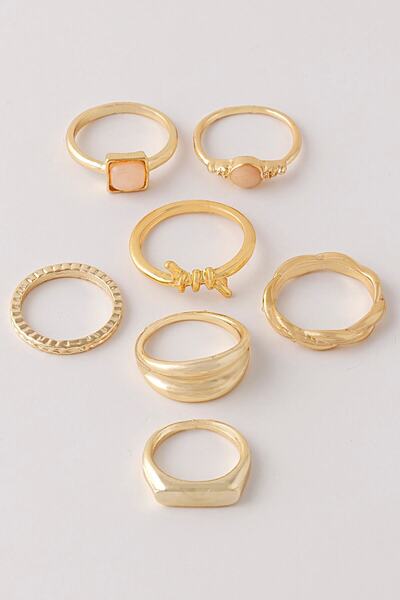 Ervalina 7'li Mine Taşlı Yüzük Ve Eklem Yüzük Set 0044