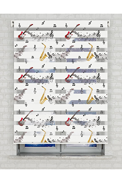 AD Home Saksafon ve Notalar Baskılı Zebra Perde - Gece Gündüz - Genç Odası Pe...