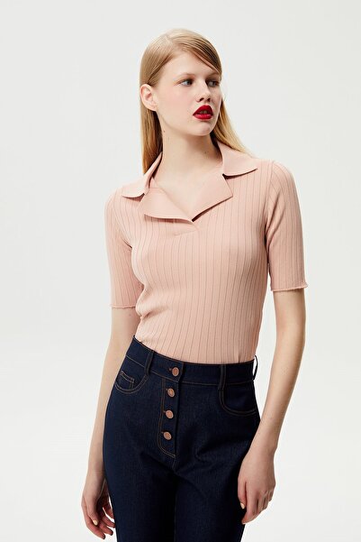 rue Bluză din tricotaje pulbere cu guler