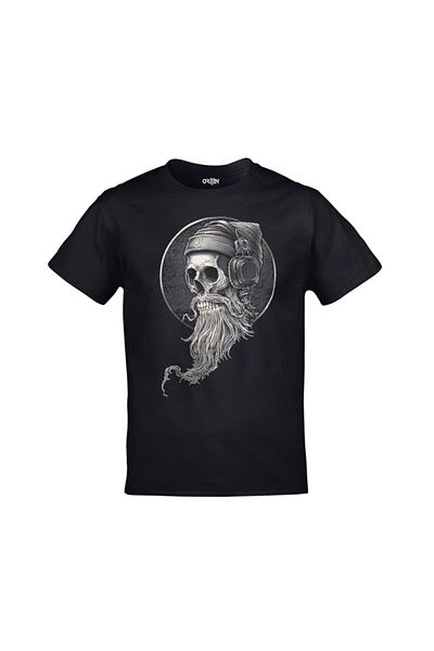 Kalic Studio Unisex Black Hipster Skull Bearded Skull Printed