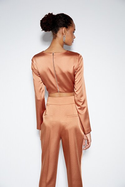 rue Crop Copper Satin Blouse