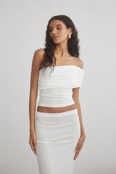 ecemore Single Sleeve Drawstring Stretchy Crop Top Blouse