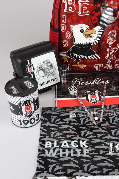 Beşiktaş Лицензирана чанта за детска градина - едно отделение, 32 см, пълноцветна с бутилка за вода 500 мл