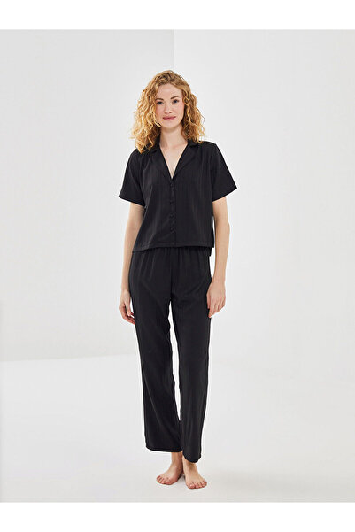 LC Waikiki Vizyon New Season V-Neck Striped Satin Women's Pajama Set