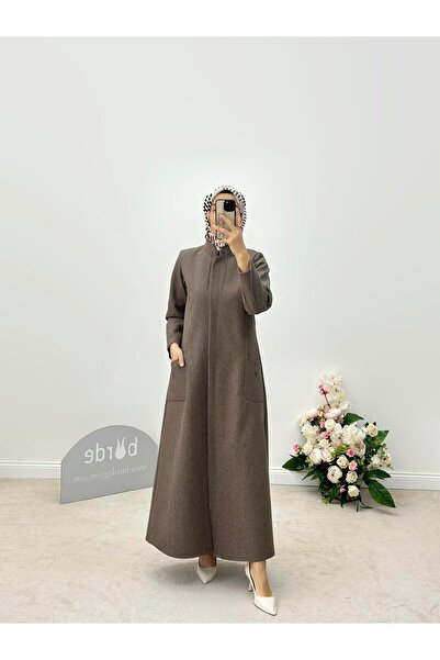 BÜRDE Kahve Renk Kadın Zincirli Kaşe Manto