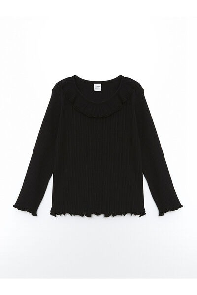 LC Waikiki LCW Kids Siyah Bisiklet Yaka Basic Kız Çocuk Tişört