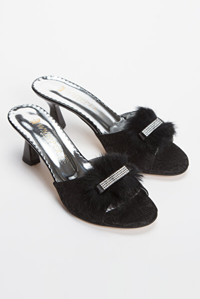 DARUGA Kadın İnce Topuklu Tüylü Çeyiz Terliği