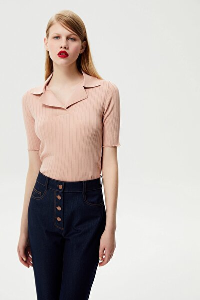 rue Bluză din tricotaje pulbere cu guler