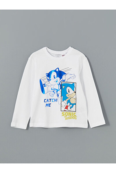 LC Waikiki تي شيرت أبيض للأولاد برقبة دائرية وطبعة سونيك من LCW Kids