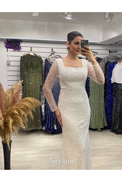 E&A Eren Abiye KADIN UZUN KOLLU BONCUK NAKIŞLI BALIK ABİYE