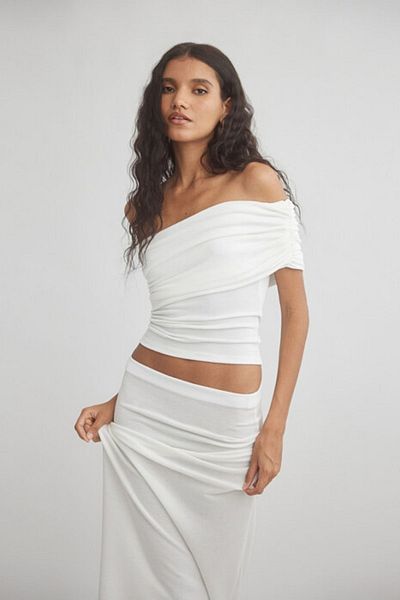 ecemore Single Sleeve Drawstring Stretchy Crop Top Blouse