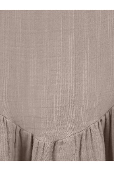 Modamorfo Önü Fırfır Detaylı Kolu Lastikli Tunik -Toprak