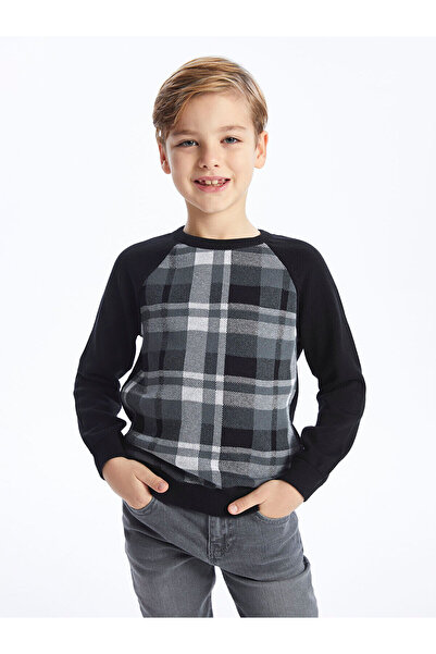 LC Waikiki Kostkovaný chlapecký svetr s dlouhým rukávem od Crew Neck