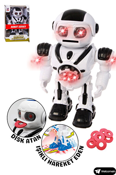 welcomein Oyuncak İnteraktif Pilli Robot Işıklı Müzikli Sesli Dans Eden Buhar Çıkartan Disk Atan Roket Atan