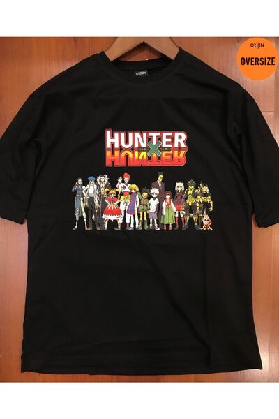 Kalic Studio Tricou negru supradimensionat cu model Hunter X Hunter
