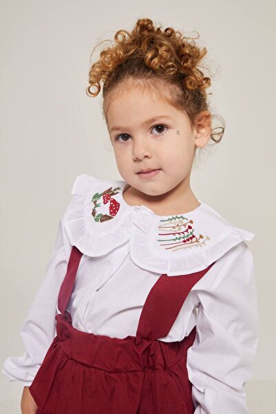 anonim Girl's Neck Embroidered Skirt Ruffled Shirt Salopet