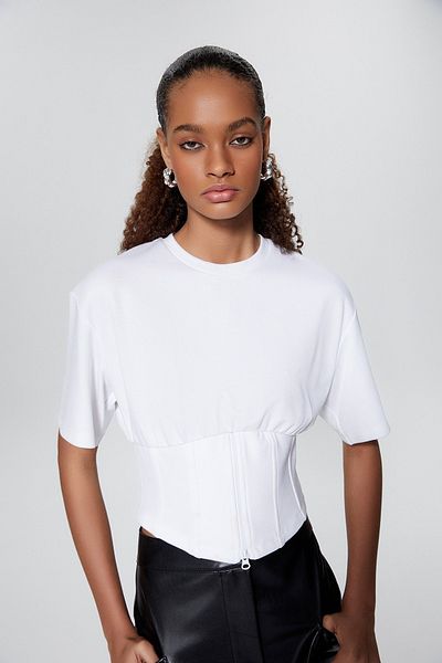 rue Λευκό Crop T-shirt με λεπτομέρεια με φερμουάρ