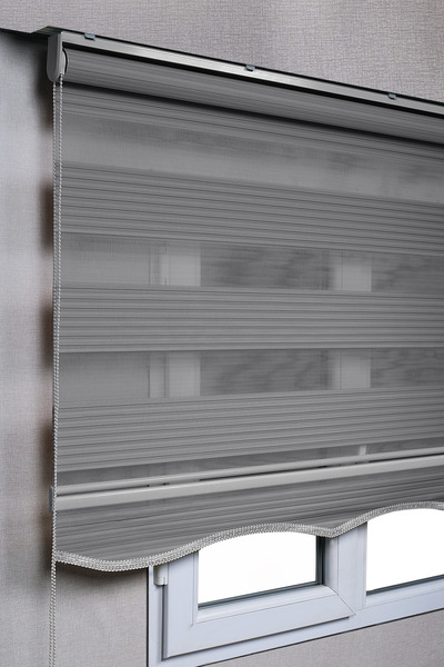 bizdenperde Etekli Gri Pileli Zebra Kaliteli Güneşlik Stor Perde