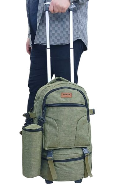 ROWAN ÇANTA Portabil Travel Bag - Με ρόδες, ράβδο και θερμικό μπουκάλι νερού, μέγεθος καμπίνας χακί, 56*34*27 CM