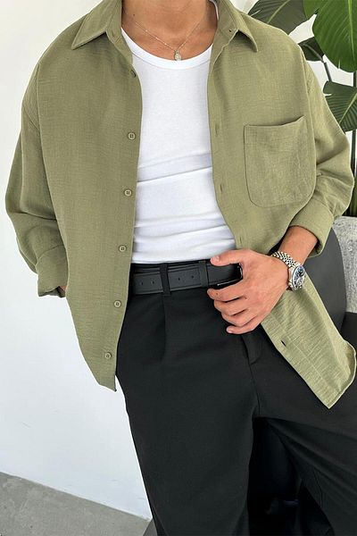 HAFKAGİYİM Πουκάμισο Khaki Basic με λεπτομέρεια μπροστινής τσέπης Oversize