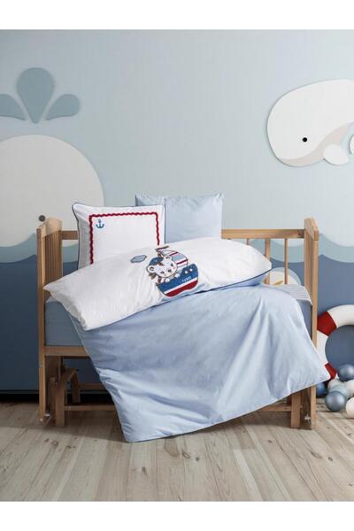 Cotton Box Punch Embroidered Baby Duvet Cover Set Miniyo Blue