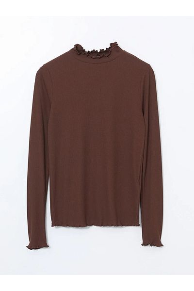 LC Waikiki Lcw Modest Burgundy Stand Collar Women's Bodysuit