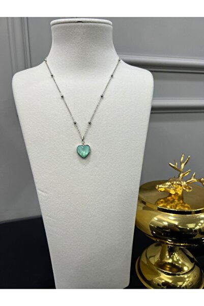 Store Turquaz Stone Steel Chain Heart Necklace