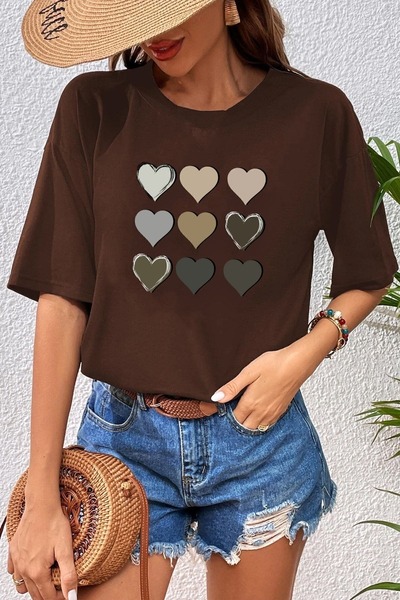 WOODROFFE Γυναικείο T-shirt Heart Printed - Oversize Loose