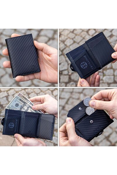 Trusador Unisex Toscana Carbon Mini Gift - Genuine Leather, Rfid Protection, Coin Purse Pocket Wallet