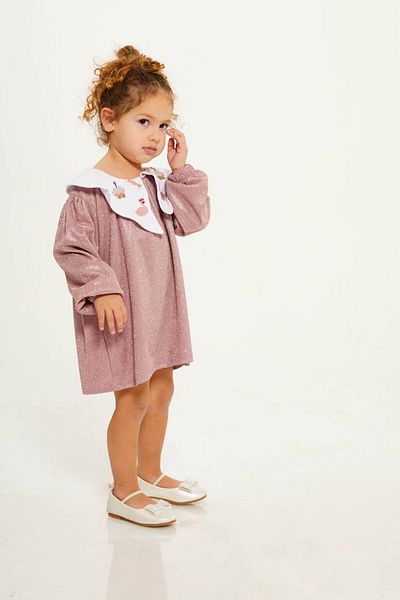 anonim Girl's Collar Detailed Shiny Glitter Dress