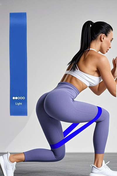 Jet Set de benzi pentru Pilates pentru aerobic ușor din latex, cu rezistență ușoară, bandă de rezistență pentru ghemuit, albastru