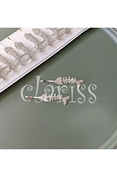 ella'nın çarşısı Model de schelet de pește cu pietre, culoare argintie, catar...