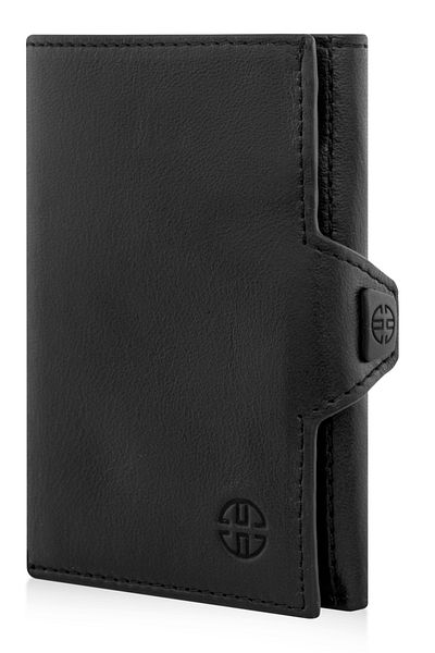 Trusador Toscana Black with Coin Pocket Unisex Genuine Leather with Rfid Protection Men Women Mini Wallet Gift