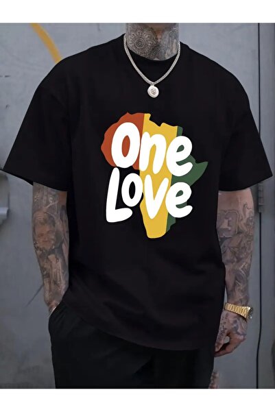 Generic Brand Tricou oversize casual cu imprimeu One Love pentru bărbați