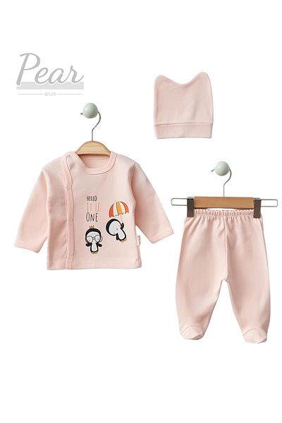 Pear Wear Penguin Patterned 3-Piece Hospital Release 100% Cotton Organic Baby Set