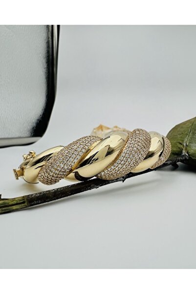 HZ LORA 14 Ayar Altın Kadın Taşlı Modern Kelepçe Bilezik -18,85 gr