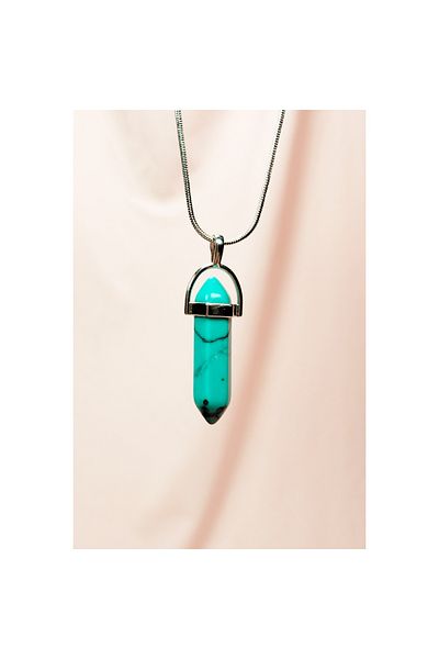 hukkas Natural Turquoise Stone - Chain Detailed Design Necklace: 3.5 cm - 20 cm Chain End