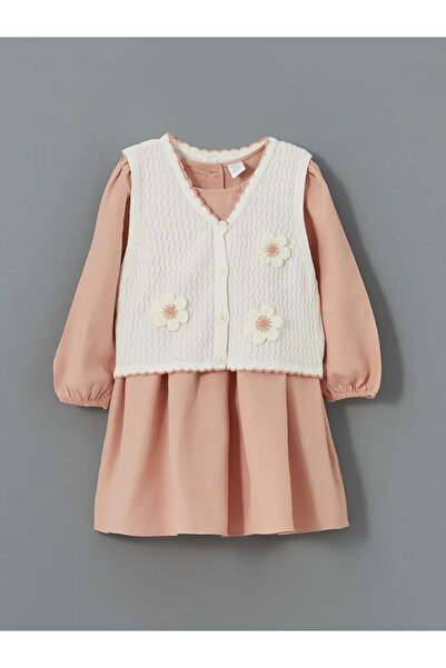 LC Waikiki LCW Kids Pink Crew Neck Πλεκτά Φόρεμα και Γιλέκο για κορίτσια 2 τε...