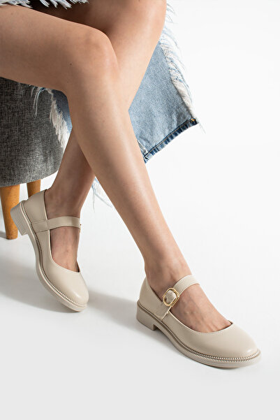 HVZ Exclusive Bej Cilt Kadın Günlük Rahat Ergonomik Mary Jane Ayakkabı