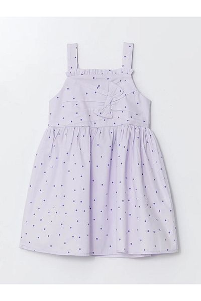 LC Waikiki Lcw Eco Lilac Square Collar Polka Dot Girl's Dress