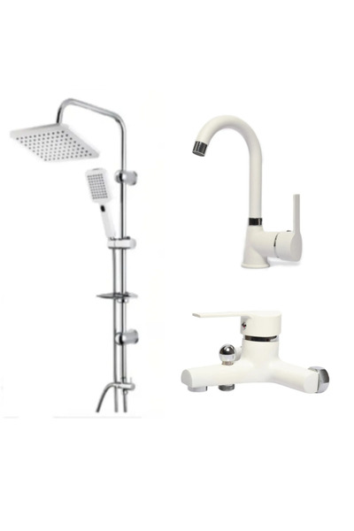 KAVİTİCARET طقم حمام من الكروم الأبيض، صنبور حوض الحمام، طقم دش روبوت، صنبور ...