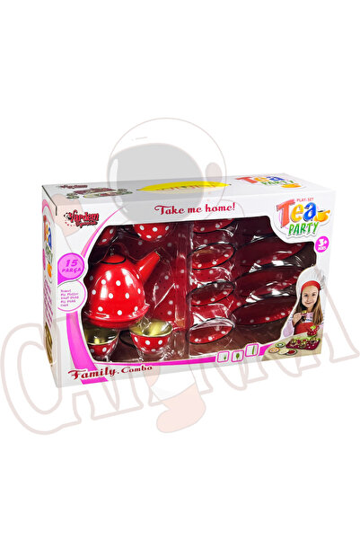 cayenna 15 Parça Aksesuarlı Kaliteli Metal Kırmızı Çaydanlık Seti