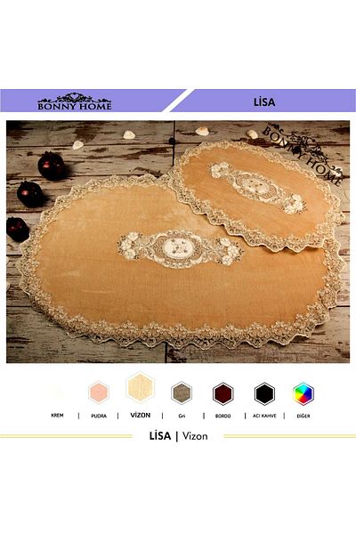Dokumacıoğlu Lisa Oval 2-Pece Mink Lace Σετ Χαλάκι Μπάνιου - Σετ Τουαλέτας με Προίκα και Αντιολισθητική Βάση