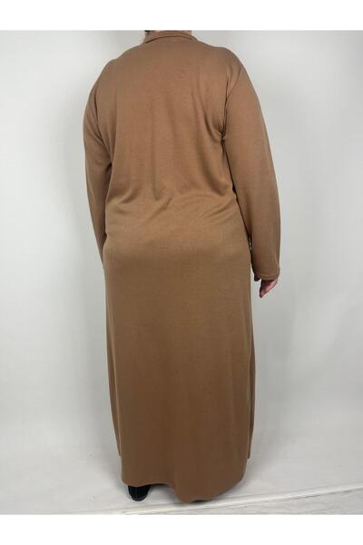 YAŞAR TRİKO Women's Caramel Button Collar Long Sleeve Double Pocket Long Seasonal Cap