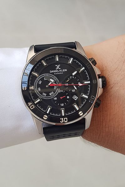 Daniel Klein New Model Exclusive Model Black Leather Strap Men's Watch with Calendar